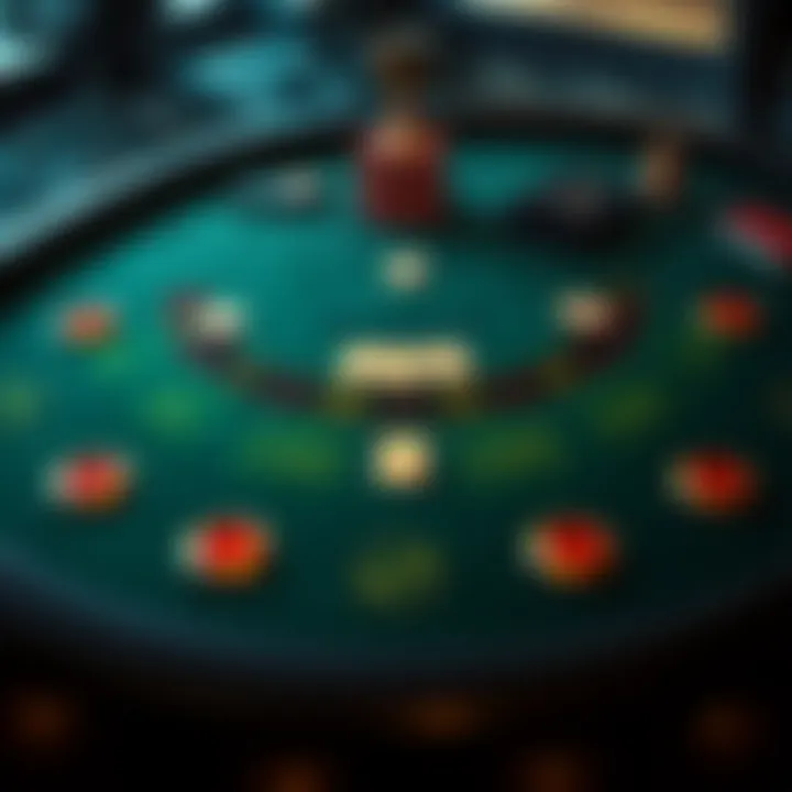 A detailed layout of a Blackjack table showcasing the betting areas and card placement.