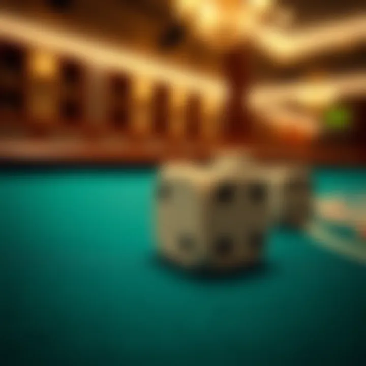 An elegant dice on a casino table reflecting excitement and chance