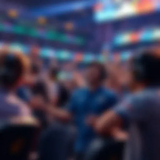 Excitement at a League of Legends Tournament A vibrant scene of a League of Legends esports tournament