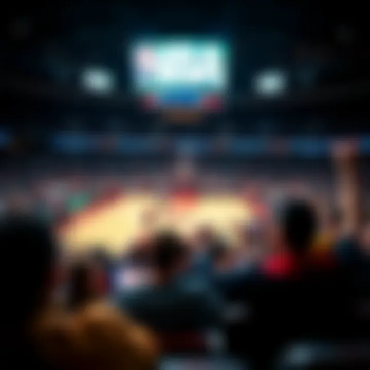 Graphic of fans enjoying live NBA games at a basketball arena