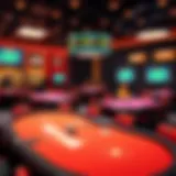 A vibrant online poker game interface showcasing multiple tables and players