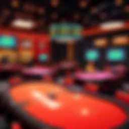A vibrant online poker game interface showcasing multiple tables and players