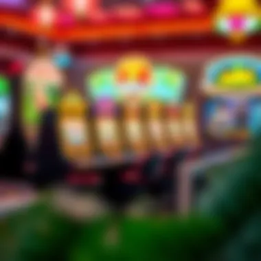 A vibrant illustration of various themed online slot games